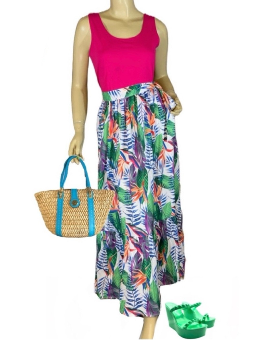 RACHEL ZOE COLORFUL TROPICAL PRINT SIDE TIE RUFFLE HEM MAXI SKIRT NWT (L)